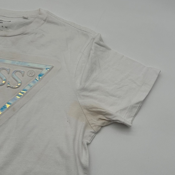 Men’s White Iridescent Guess Logo T Shirt - Picture 4 of 7